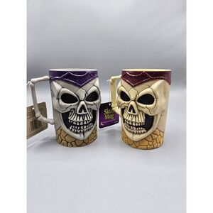 Vintage 90's Halloween Pair‎ (2 ) Skull Mugs Prop Easter Unlimited Fun World NWT